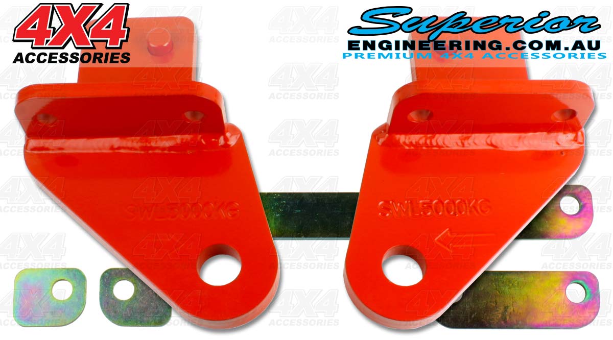 A complete heavy duty NP300 rated towing point kit and the bracket spacers on a plain white background